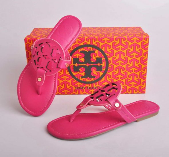 2014 New Tory Burch Litchi Embossed Miller Sandal Pink Cheap Sal